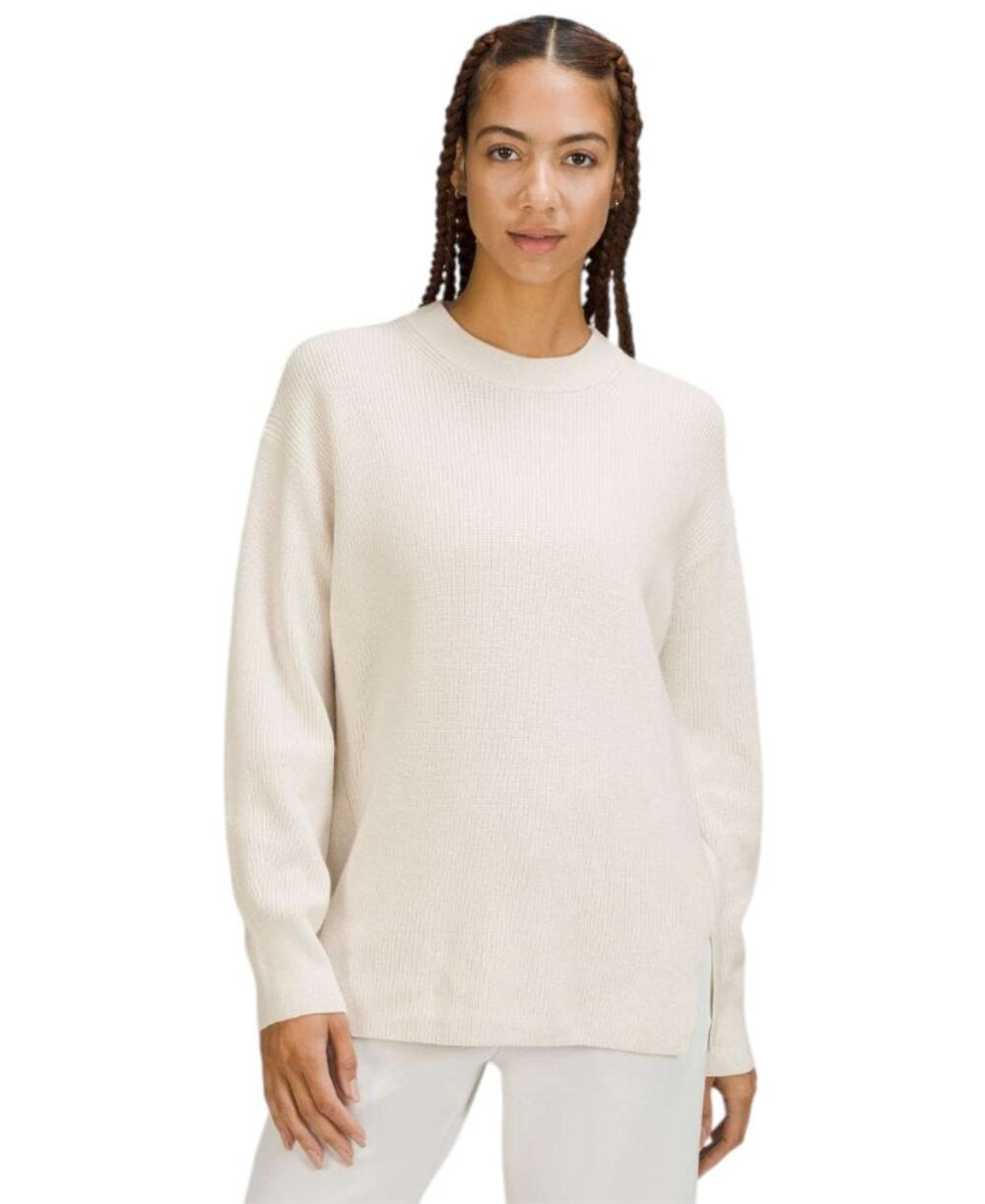 Lululemon Athletica White Opal Merino Wool Ribbed Crewneck Sweater
